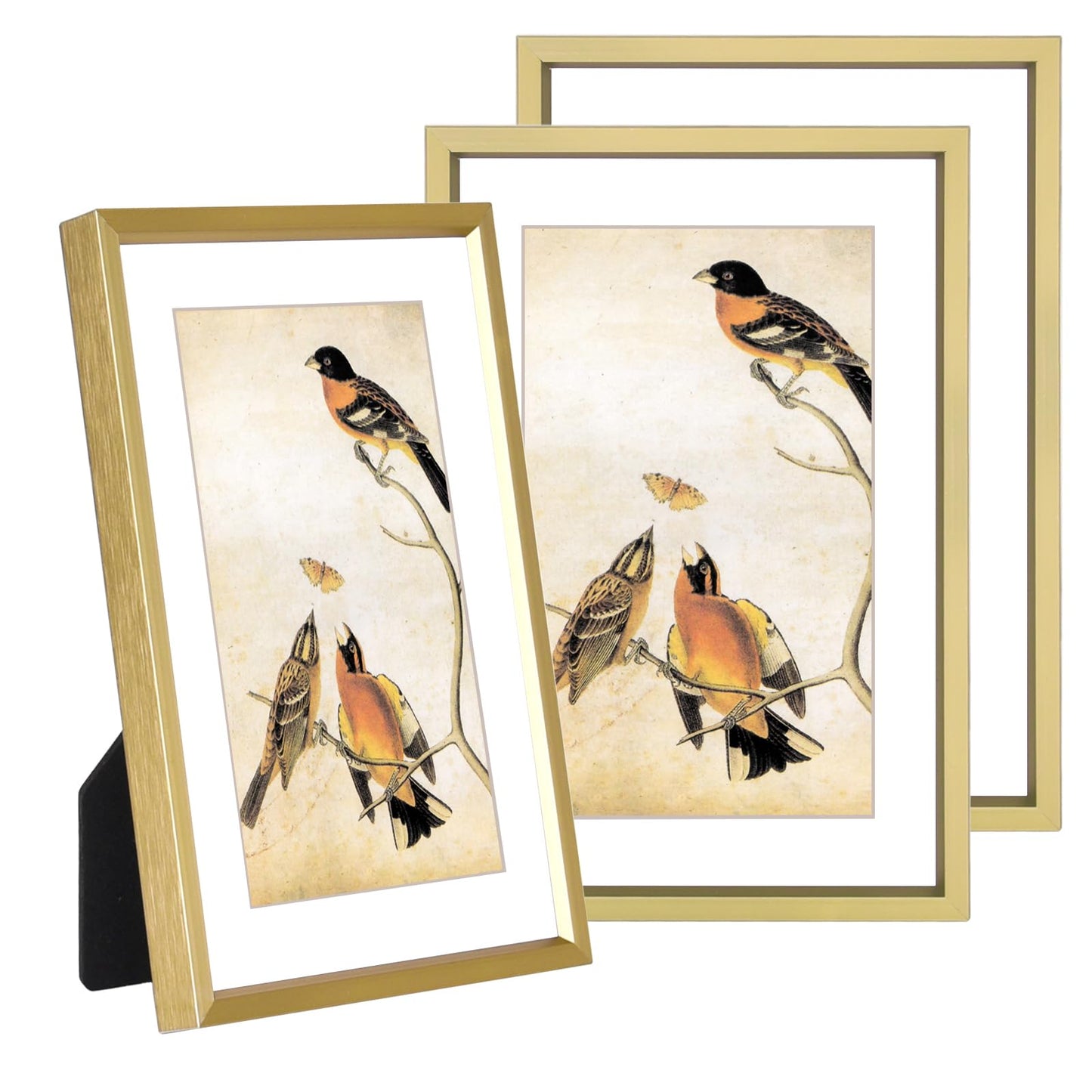 BKABOT 4x6 Picture Frame Set of 3, Brass Metal Photo Frames with HD Glass, Fits 3x5 with Mat or 4x6 without Mat, Wall Hanging and Table Display