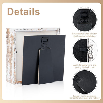 4 Pack 5"x 5" Shadow Box Frames Display Cases Wood Deep Shadowbox for Photos, Dried Flowers, Handicrafts Picture Frames for Wall Tabletop (Distressed White, 5x5)