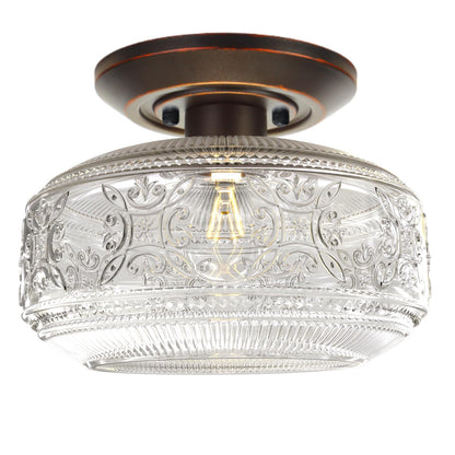 KnLnny Ware Flush Mount Ceiling Light, Oil Rubbed Bronze, Glass Shade, 9W Bulb Included, 9 Inch, for Hallway, Porch, Kitchen, Bedroom
