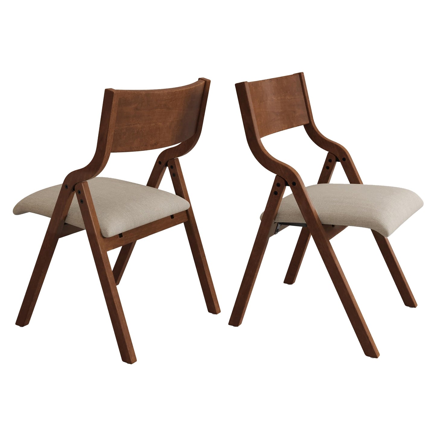 Ball & Cast Upholstered Folding Chairs Set of 2,with Padded Seat,Wooden Portable Dining Chairs W/Ergonomically Designed Back and Cushion,Easy Carry,No Need to Install,for Kitchen,Office,Walnut