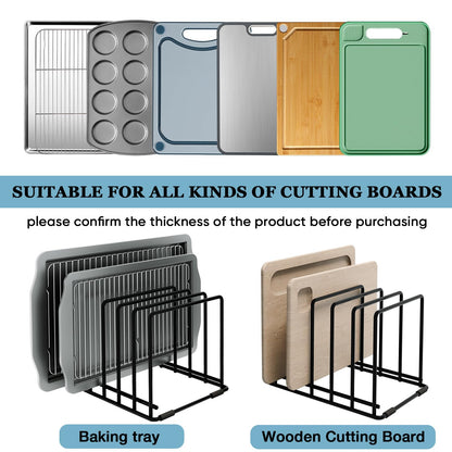 Kitchen Organizer Rack - 5-Slot Heavy-Duty Cutting Board and Bakeware Holder, Rust-Resistant with Anti-Slip Feet for Countertop or Cabinet Storage