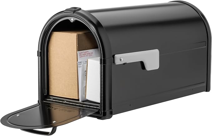 Architectural Mailboxes Hillsborough Post Mount Mailbox, Black, Large | Galvanized steel build for outside with rust-resistant powder-coat finish and a magnetic door closure. USPS approved.