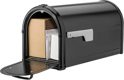 Architectural Mailboxes Hillsborough Post Mount Mailbox, Black, Large | Galvanized steel build for outside with rust-resistant powder-coat finish and a magnetic door closure. USPS approved.