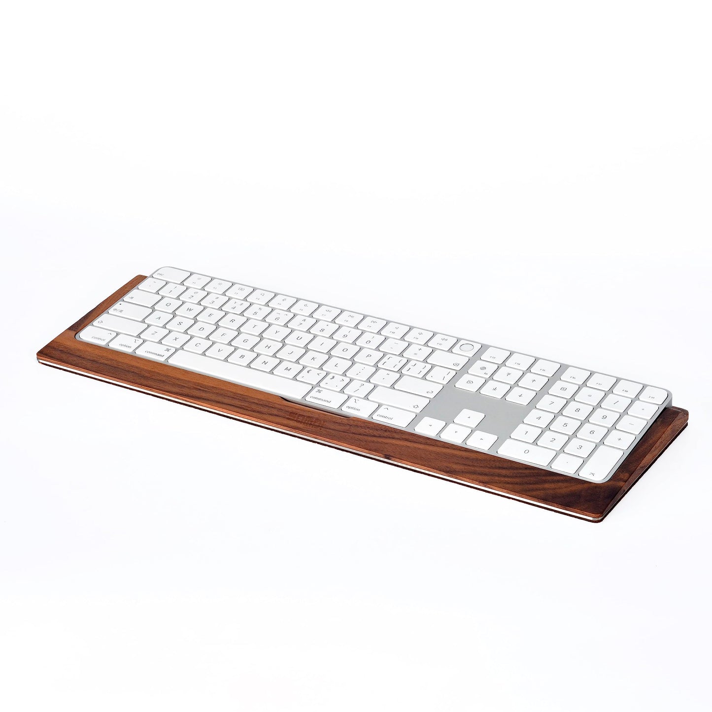 SAMDI Apple iMac Stand Base, Stainless Steel/Wooden Keyboard Tray - Magic Keyboard Mounting Platform - Black Walnut