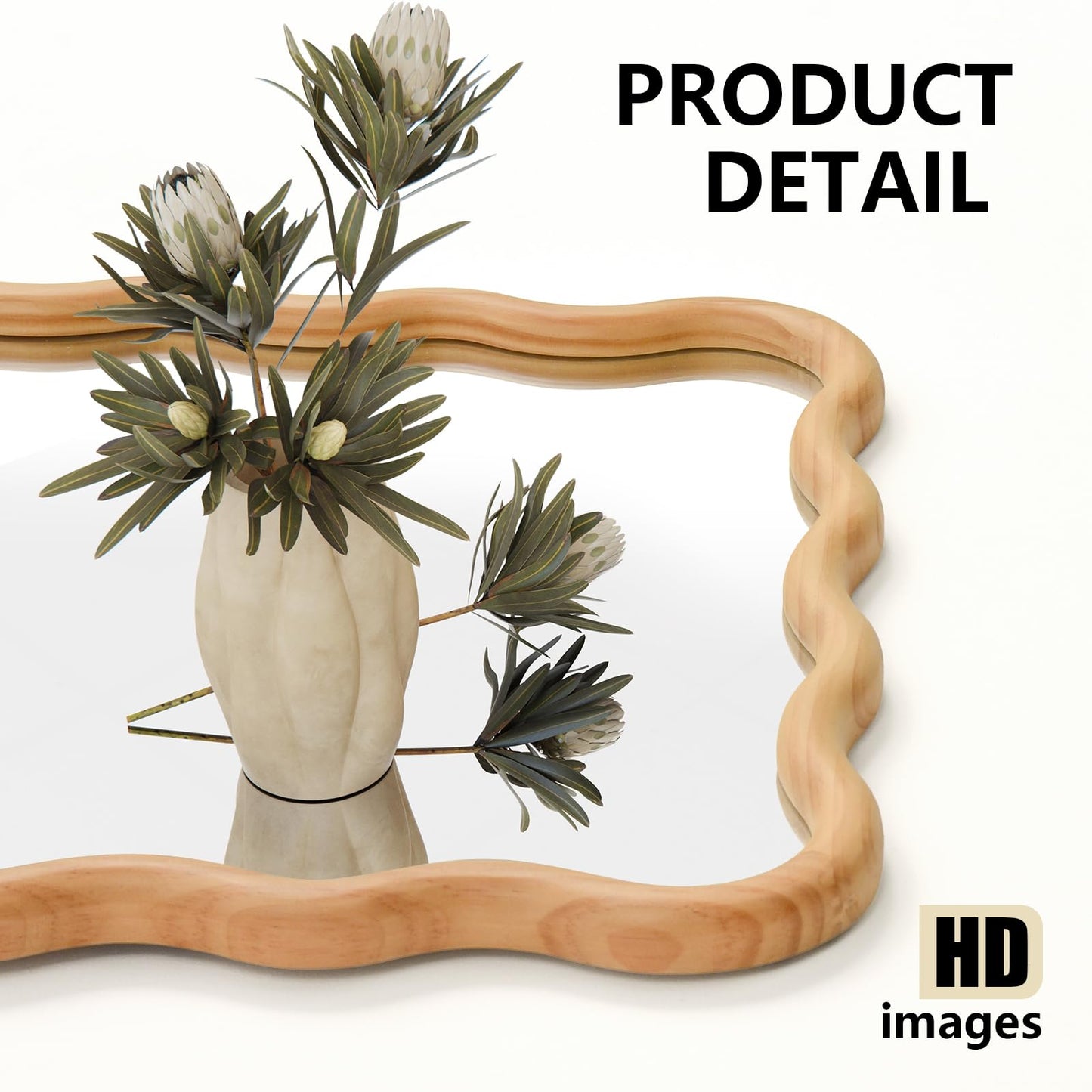 H HOMEWINS Natural Rectangular Mirror for Wall 20x28 Inch Wooden Wavy Bathroom Farmhouse Country Vanity Large Irregular Mirror for Nursery Entryway Living Room