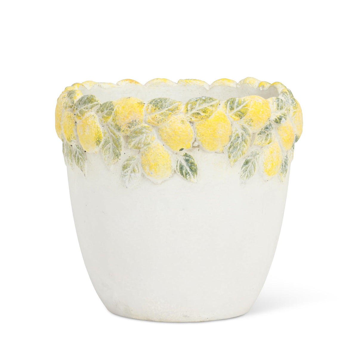 Abbott Collection Small Lemon Edge Planter - Cement, Ivory/Yellow (5.5" H)