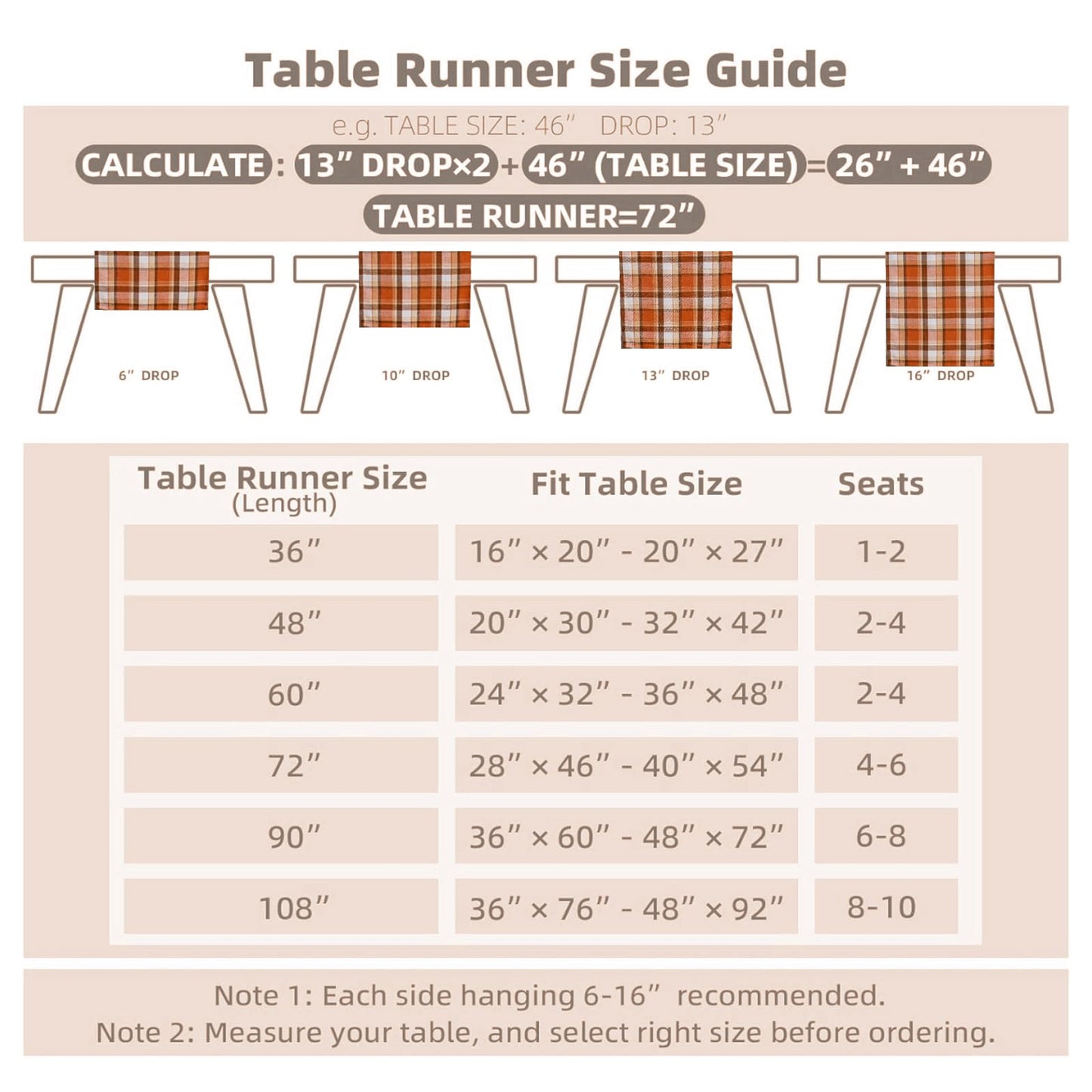 Joyfol Day Thanksgiving Rust Tartan Table Runner - 13x90 Inch Fall & Halloween Decor, Scratch-Proof Washable Plaid Table Decoration for Dining/Kitchen Buffet