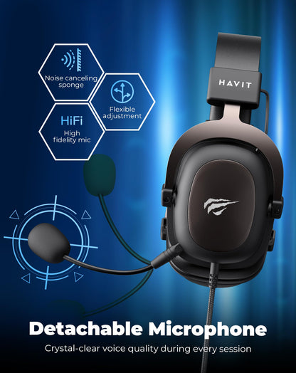havit H2002d Gaming Headsets for PS4,PC, 50MM Drivers Surround Sound PS5 Headset with Mic Gaming Headphones with Mic Durable Aluminum Frame Valentines Gifts for Men