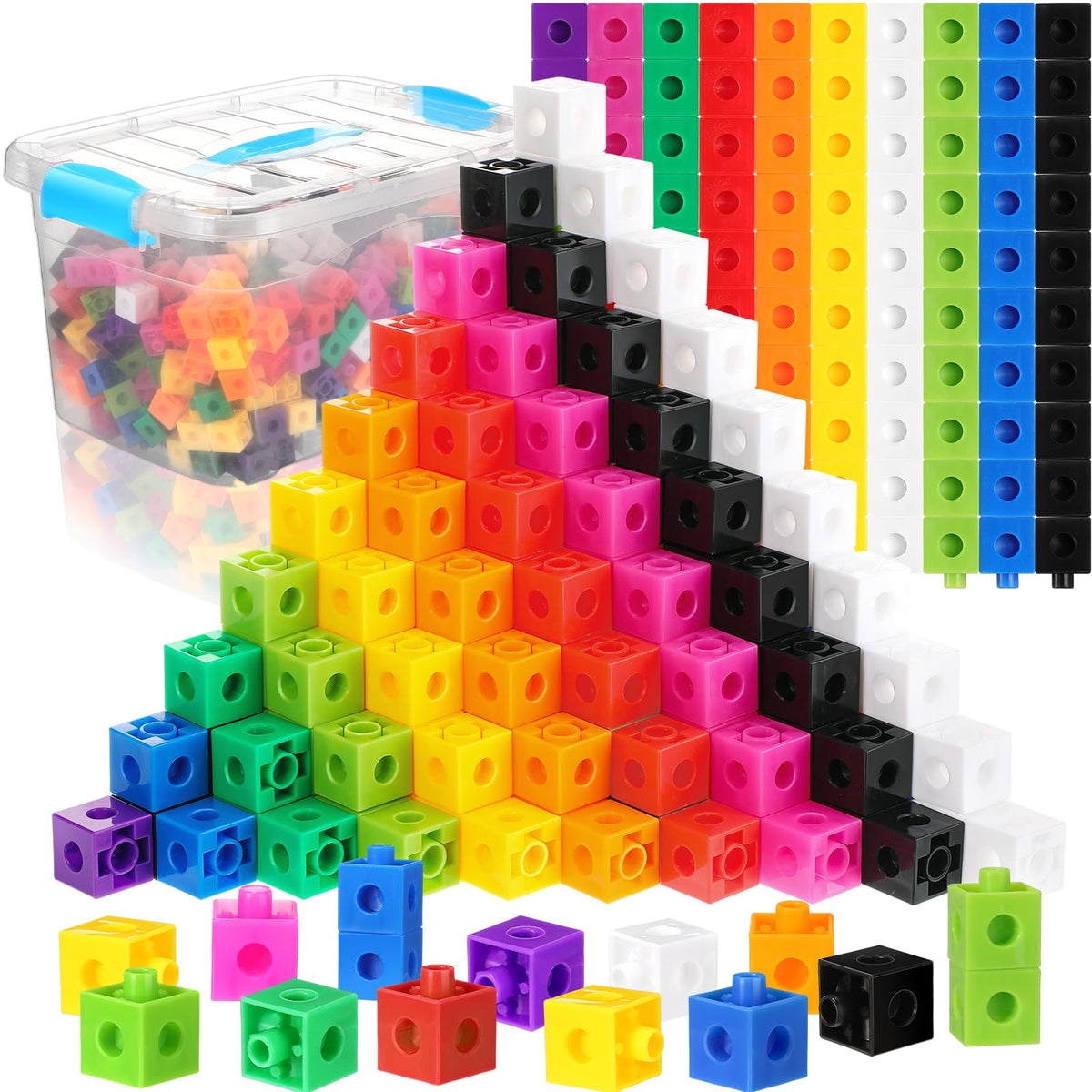 Jenaai 300 Pcs Linking Cubes with Storage Container Counting Cubes, Colorful Plastic Counting Block, Math Manipulatives Classroom Learning Supplies for Preschool Kindergarten(Blue)