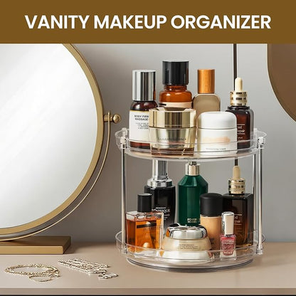 2 Tier Non-Skid Acrylic Lazy Susan Organizer - Rotating Spice Rack - Turntable Organization for Kitchen, Pantry, Countertop, Closet, Bathroom, Vanity, Medicine Cabinet Organizing,10''