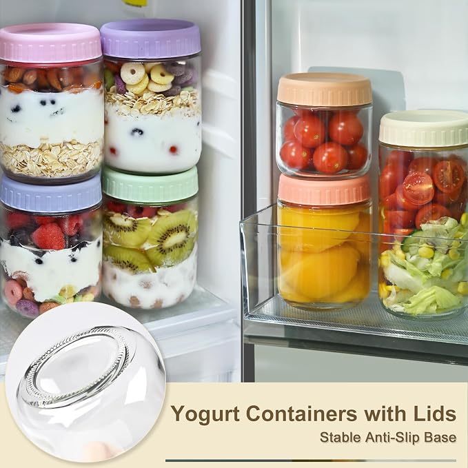 Overnight Oats Containers with Lids, 24oz Wide Mouth Mason Jars with Lids, 9 Pack Glass Jars with Airtight lid for Chia Pudding Yogurt Salad, Meal Prer Oatmeal Jars, Yellow