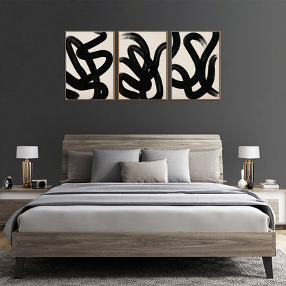 Framed Wall Art Canvas Set Abstract Lines Pictures Modern Mid Century Boho Wall Decor Minimalist Abstract Black Stroke Lines Canvas Painting Artwork Living Room Bedroom Home Office 20"x28"x3 Natural
