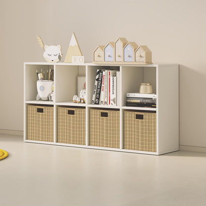 Wood Cube Storage Organizer Closet Cabinet for Living Room Bedroom Study Shelf Bookcase Wooden Floor Standing Open Bookshelf for Kids Home Office Display Storage Cabinet (White, 8-Cube, 11.81in)