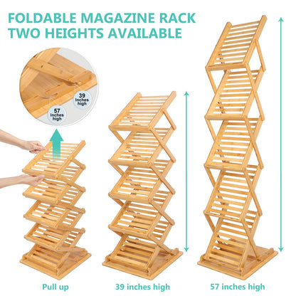 Choowin Foldable Magazine Rack Floor Stand Brochure Display Stand Literature Display Rack Holder Bamboo Wood Magazine Rack for Home Office Retail Display Exhibitions Trade Show Portable 5 Pockets