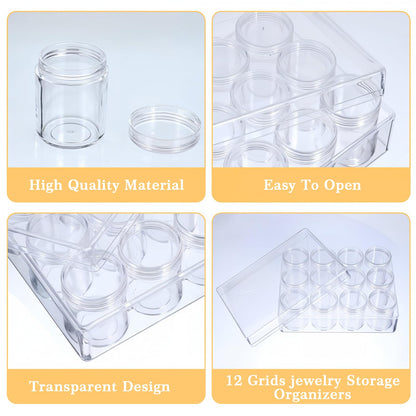 Xaajooio 2 Pack Clear Plastic Bead Storage Containers 12 Grids Portable Small Diamond Art Painting Organizer Box with Screw Lids for Jewelry, Beads, Rhinestones, Crafts, and DIY Accessories
