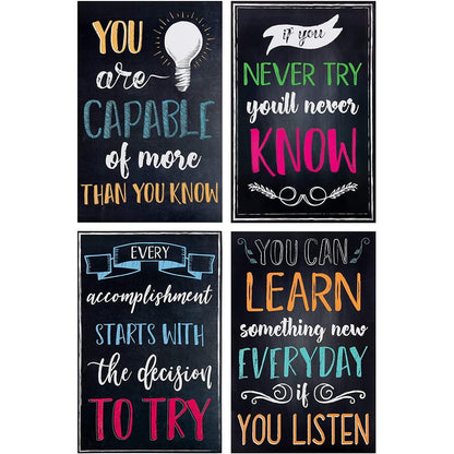Juvale 20-Pack 13x19 in Motivational Classroom Posters - Chalkboard-Style Wall Decor, Classroom Decor, Bulletin Board Decorations, School Supplies for Teachers, Growth Mindset Posters
