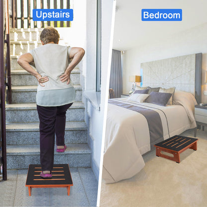 One Step Stool for Adults Seniors with Non-Slip Rubber Stepping Surface, Heavy Duty Wooden Step Stool with 450 LBS Capacity Bed Steps for High Beds, Bathroom, Bedroom, Kitchen & Kids Bedside Support