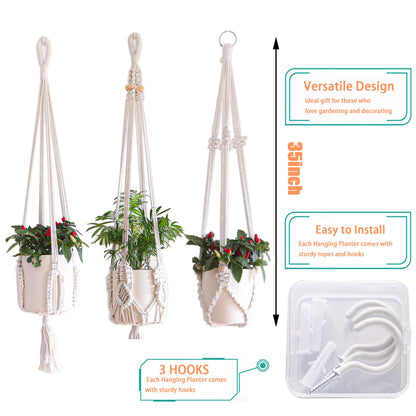 TENEWEE 3 Pack Macrame Plant Hangers Handmade Woven Boho Hanging Planters for Indoor Plants Window Balcony Home Decor