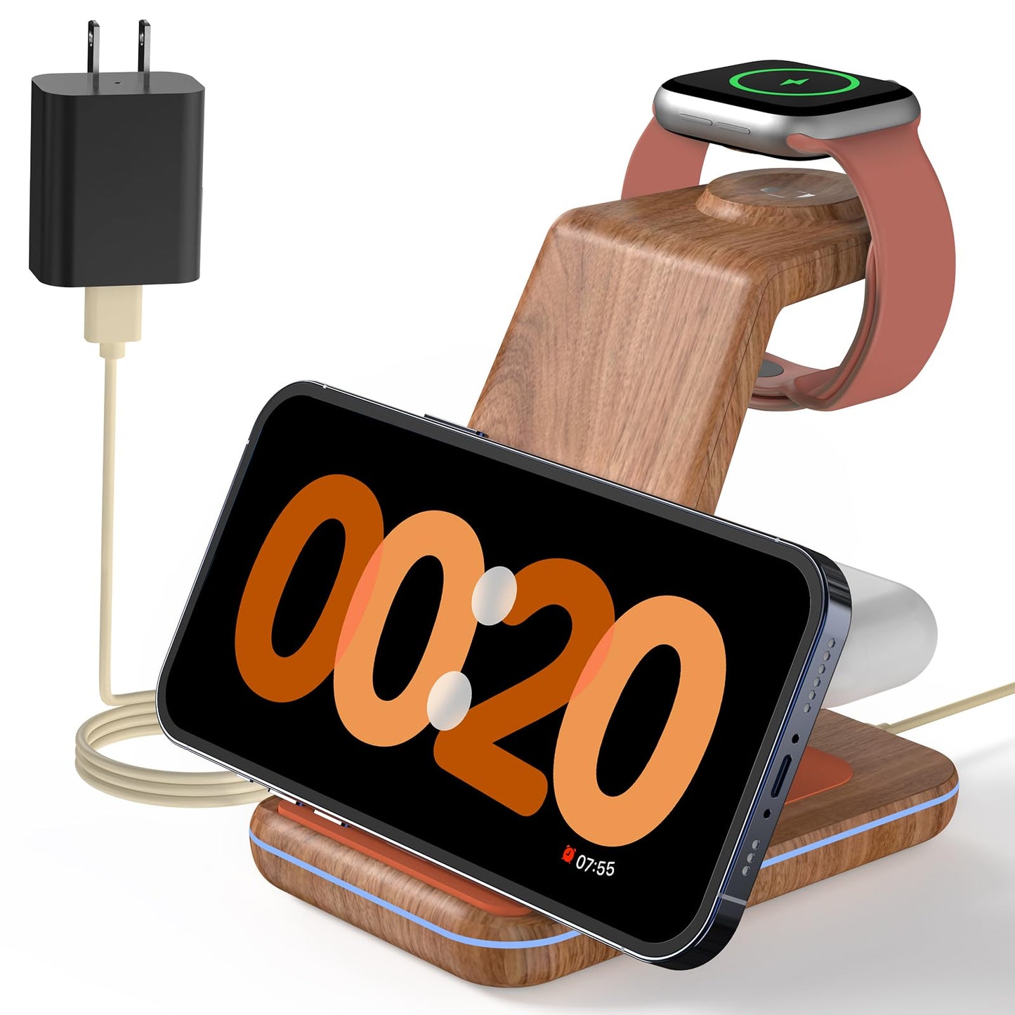 JoyGeek 3 in 1 Charging Station for Apple Devices, Wireless Charger Stand for iPhone 17/16/15/14/13/12/11/SE/X Pro Max Plus - Apple Watch 11/10/9/Ultra 2/8/SE/7/6/5 - AirPods Pro 2/3/2