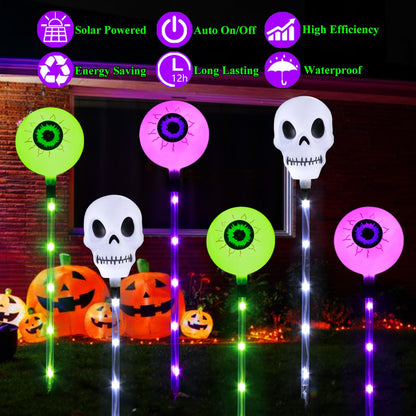 Mankinlu Halloween Decorations Outdoor Solar Garden Lights,6 Pack Scary Eyeball Skull Outside Decor,8 Modes Solar Halloween Lights for House Grave Patio Yard Lawn Pathway Halloween Party Ghost Decor
