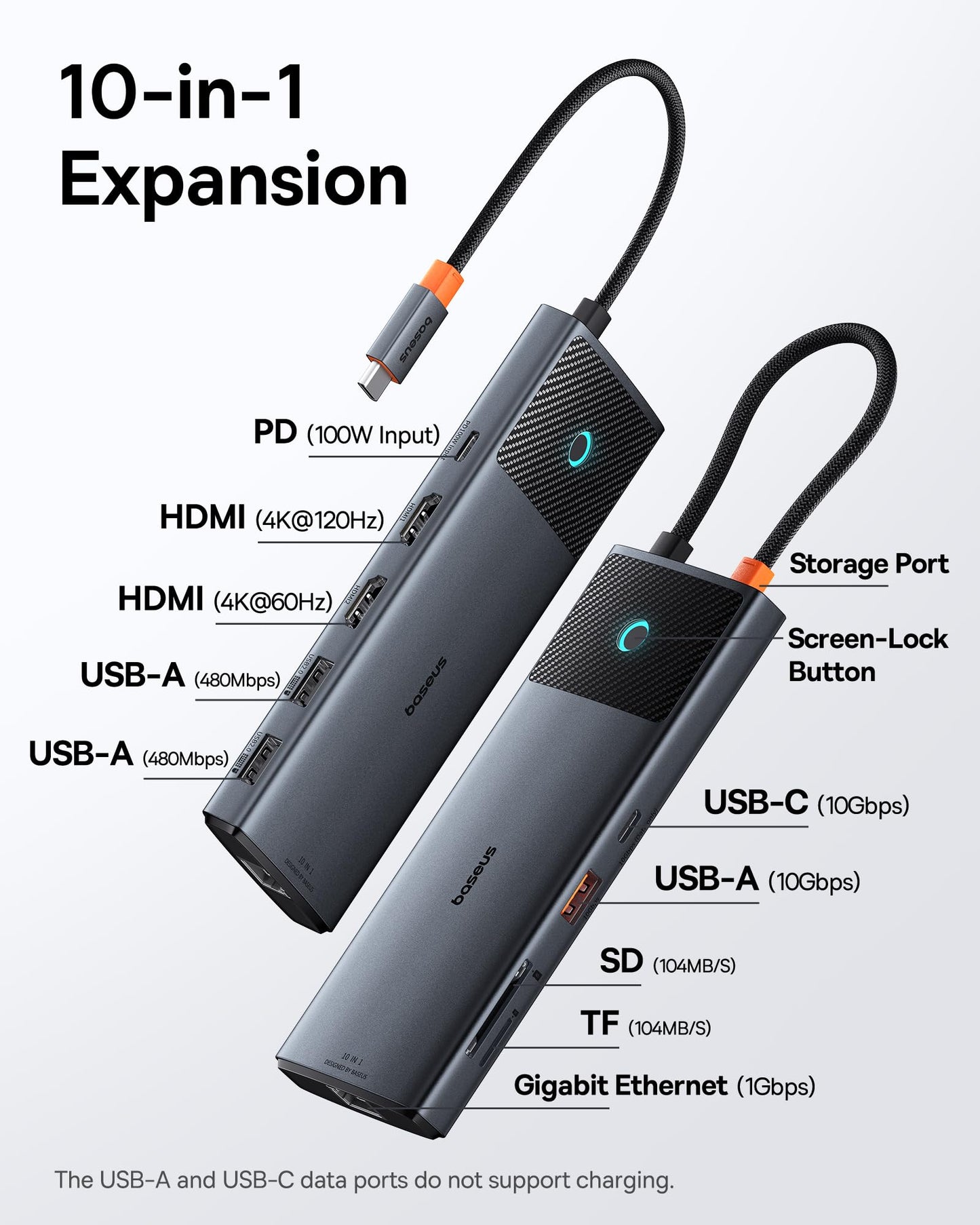 Baseus Laptop Docking Station Dual Monitor 4K@120Hz, 9 in 1 USB C Hub with 2 HDMI, 1000Mbps LAN, Max 85W PD, 3 USB, SD Card Reader, USB C Dock Compatible with iPhone 15/Mac/Dell/HP/Surface/Steam Deck