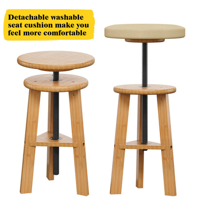 Trironsun Adjustable Height Bamboo Drafting Stool with Canvas Padded Seat 19"–26" Swivel Drafting Chair for Drawing, Painting, Office, Kitchen, or Home Studio Natural Finish