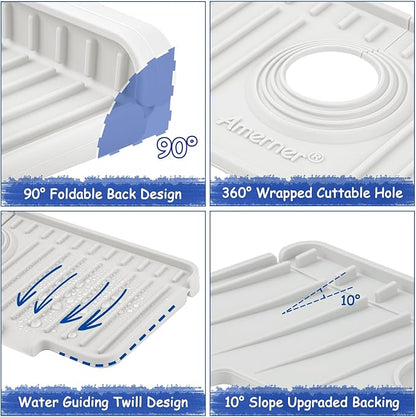 Kitchen Sink Splash Guard, Silicone Faucet Guard & Draining Mat, Bathroom and