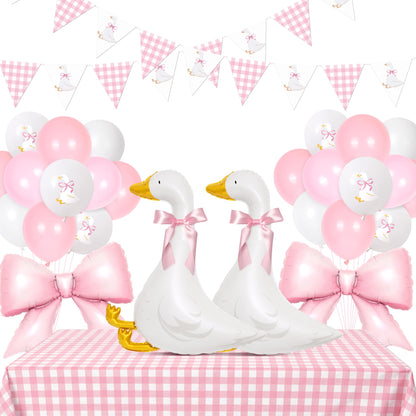Kriyokiaa One Silly Goose Birthday Decor Girl 39PCS Silly Goose Baby Shower Decorations with Goose Bow Foil Balloons and Geese Banner for Girl Pink Baby Shower 1st Birthday Party Decorations