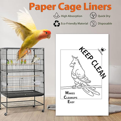 Bird Cage Liners, Bird Cage Paper Liners, 30pcs Disposable Bird Cage Liners, Pre-Cut Bird Cage Liners for Parrot, Parakeet, Conure, Cockatiel, Kraft Paper Cage Liners, 17 X 11 inch, White