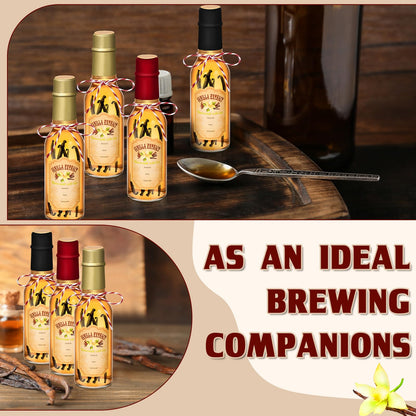 Tioncy 16 Pcs Empty Vanilla Extract Bottles for Homemade Vanilla Jar Glass Bottle with Cap, Shrink Band, Sticker DIY Crafts Wedding Gift Food Storage Canister for Bean(Black, Red, Gold,5 oz)