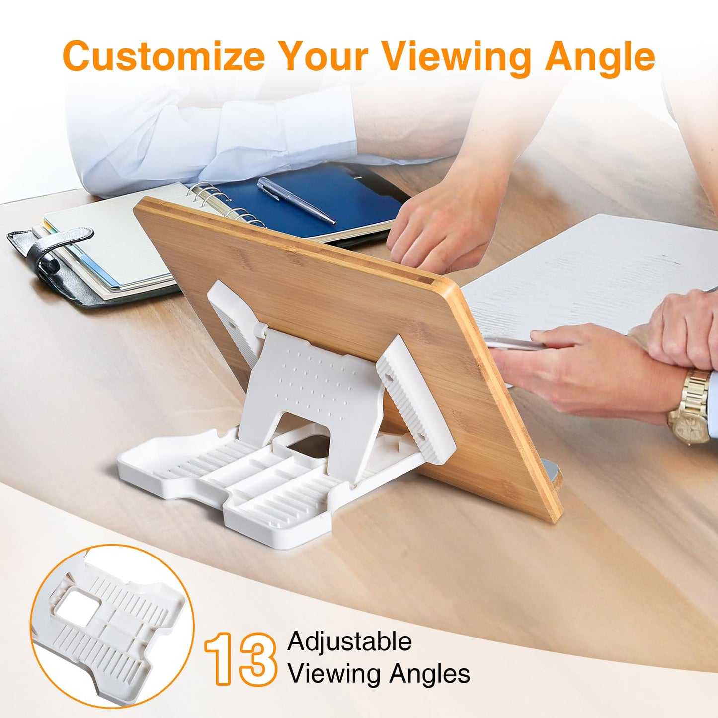 wishacc Bamboo Tablet Stand for Desk, 11"x8.2" Large Wooden Tablet Holder with Adjustable Angles, Thick Case Friendly Wood Stand for iPad Pro 12.9, Samsung, E-Readers, Kitchen & Drawing