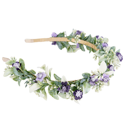 KorViSHOW Fairy Flower Crown Headband - Handmade Forest Floral Headpiece Eucalyptus Purple Flower Headwear Renaissance Hair Accessories for Women Girls Bridal Wedding Festival Cosplay Headdress