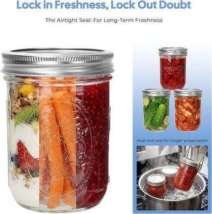 CycleMore 16oz 6 - Pack Wide Mouth Mason Jars with Airtight Lids & Colorful Lids, Glass Canning Jars with Measurement Marks, for Canning, Preserving, Overnight Oats, DIY Crafts