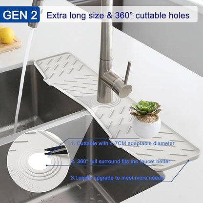 Meiliweser Faucet Mat for Kitchen Sink – 24” x 5.1” Extra-Long Silicone Splash