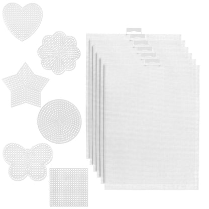 12pcs Plastic Mesh Canvas Sheets, 14 CT Multiple Shapes Plastic Mesh Screen Craft Canvas Sheets for Cross Stitch Embroidery Aida Cloth Needlepoint DIY Crochet Projects