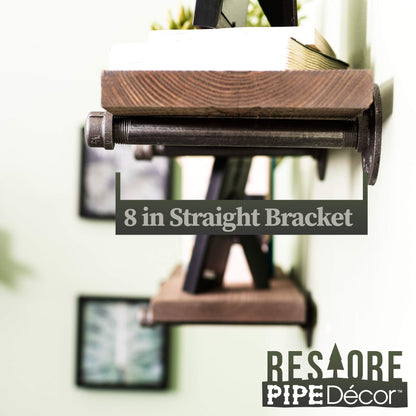 Industrial Pipe Wooden Shelves Restore by Pipe DÉCOR Premium Douglas Fir Wood Shelving 36 Inch Length Set of 2 Boards and 6 Straight Brackets Sunset Brown Finish