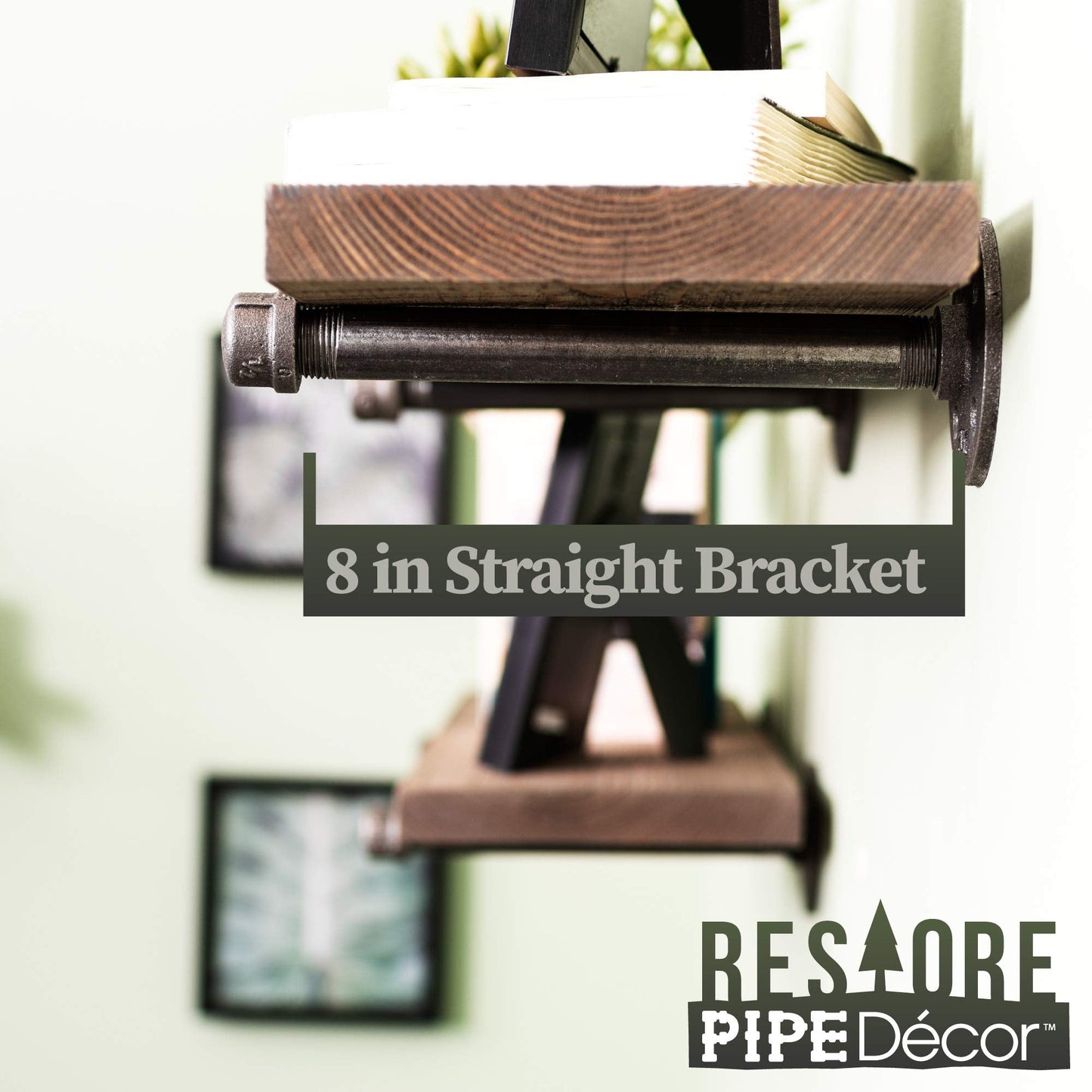 Industrial Pipe Wooden Shelves Restore by Pipe DÉCOR Premium Douglas Fir Wood Shelving 36 Inch Length Set of 2 Boards and 6 Straight Brackets Sunset Brown Finish