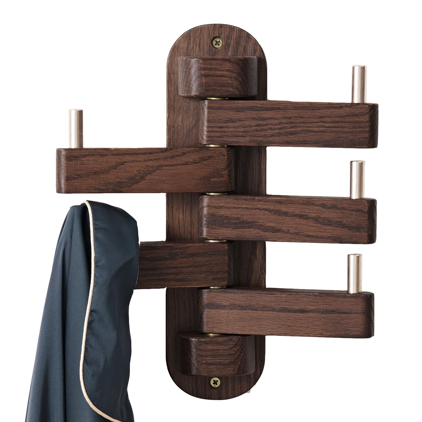 TREOAKWIS Walnut Wood Coat Hooks, Coat Rack Wall Mount Swivel & Heavy Duty Wall Hooks for Bedroom, Entryway, Living Room, Bathroom,Office, Classroom