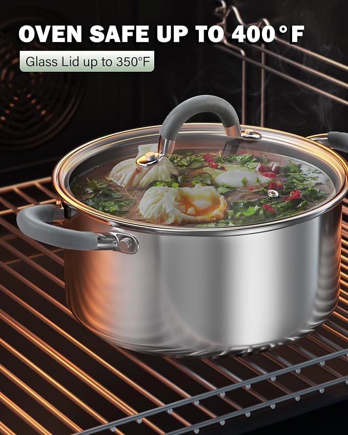 Cook N Home Basics 16 Quart Stainless Steel Stock Pot with Lid, Cooking Pot for Pasta, Soup, Stay-Cool Silicone Handle, Stockpot with Even Heating, Oven Safe, Cookware for Canning, Boiling, Simmer