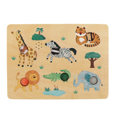 Freniland Press-to-Play Wild Animal Sound Puzzle for Toddlers, Wooden Safari Sound Board with Push Buttons, Montessori Learning Toy for 18M+