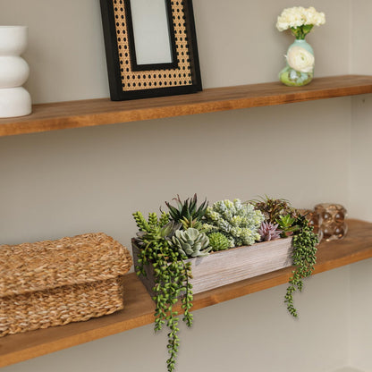 Winlyn 15" Artificial Succulents Plants Arrangement Fake Succulent Plants in Whitewashed Rectangular Wooden Planter Box Faux Potted Plant Decor for Home Windowsill Shelf Farmhouse Table Centerpiece
