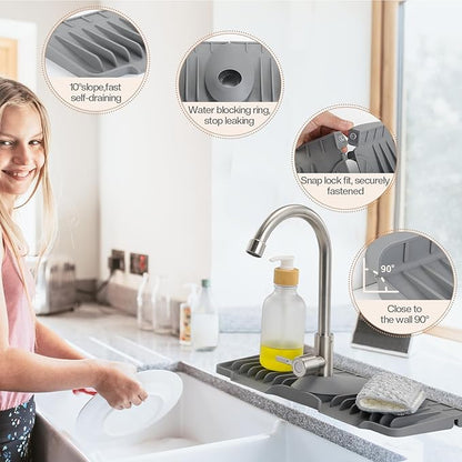 15.75 Inch kitchen Sink Faucet Mat, Silicone Sink Protector&Splash Guard