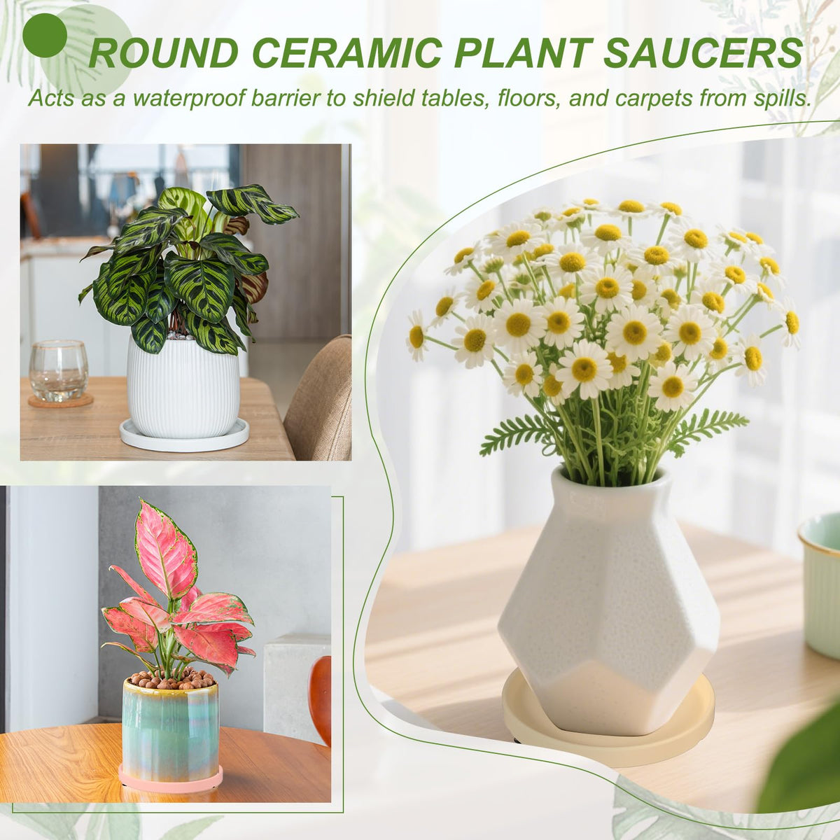 YELARXI 6.7 Inch Ceramic Plant Saucers, Round Flower Planter Water Trays Ceramic Plant Saucer Pot Tray -Fitting for (Outdoor/Indoors/Garden/Planting/Water/Flower/Coffee) Gold