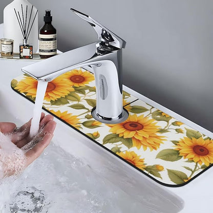 Kitchen Faucet Mat 15 x 5.5 Inch Sunflowers Faucet Draining Mat Absorbent
