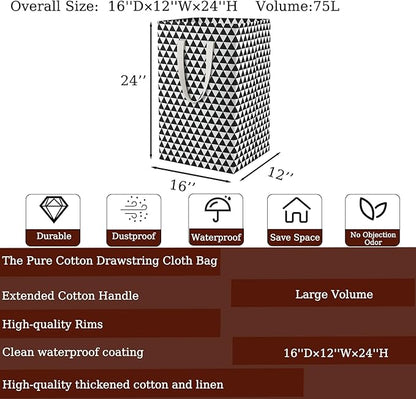 75L Waterproof Laundry Hamper Collapsible Laundry Basket Cotton Handle Laundry