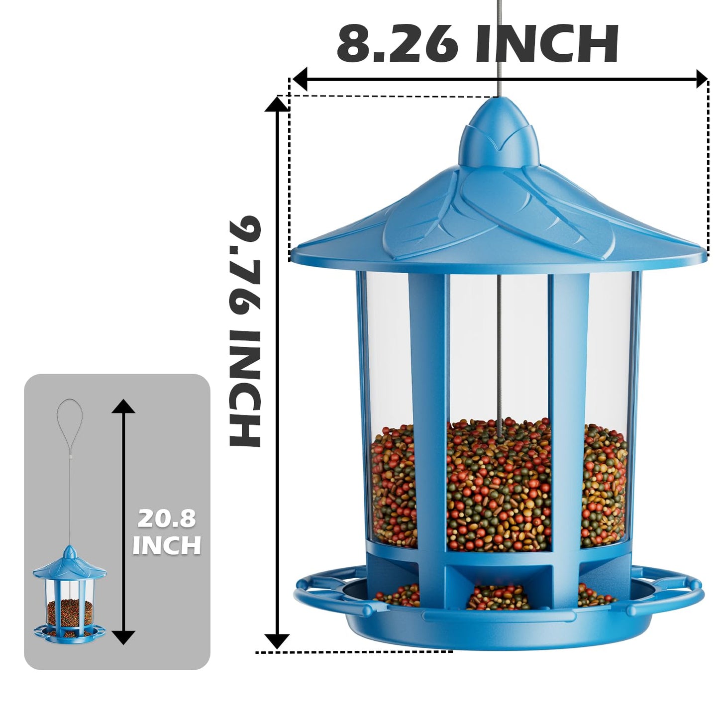 Birdream 2 Pack Bird Feeders for Outdoor Hanging, Assembly Required, 1-Min Easy Setup, Charming Castle Design, Attracting Cardinals Chickadees Goldfinches & Sparrows - Blue