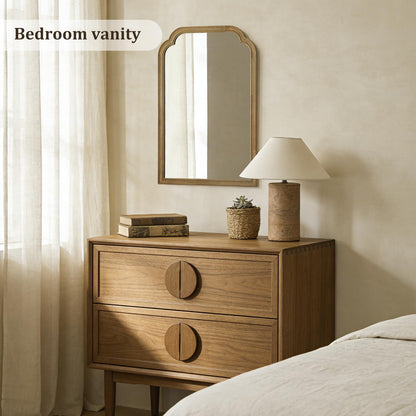 WallBeyond Wood Frame Wall Mirror Rounded Corner Arch Rectangle Mirror for Entryway, Living Room or Bedroom Home Decor - Light Woodgrain [20" x 30" Natural ]