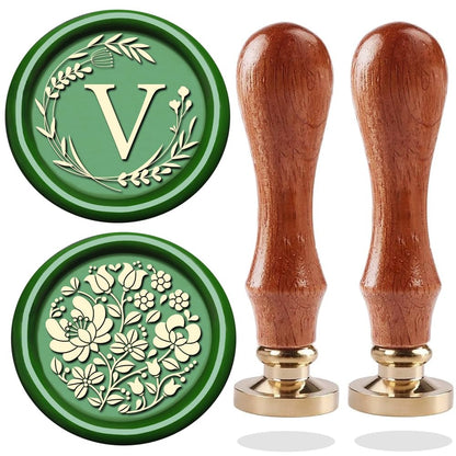 WUERLIN Initial Letter Alphabet V Wax Seal Stamp, Wicker Eucalyptus Sealing With Flower for Wedding Invitation, Gift Wrap, Envelopes, Christmas Card