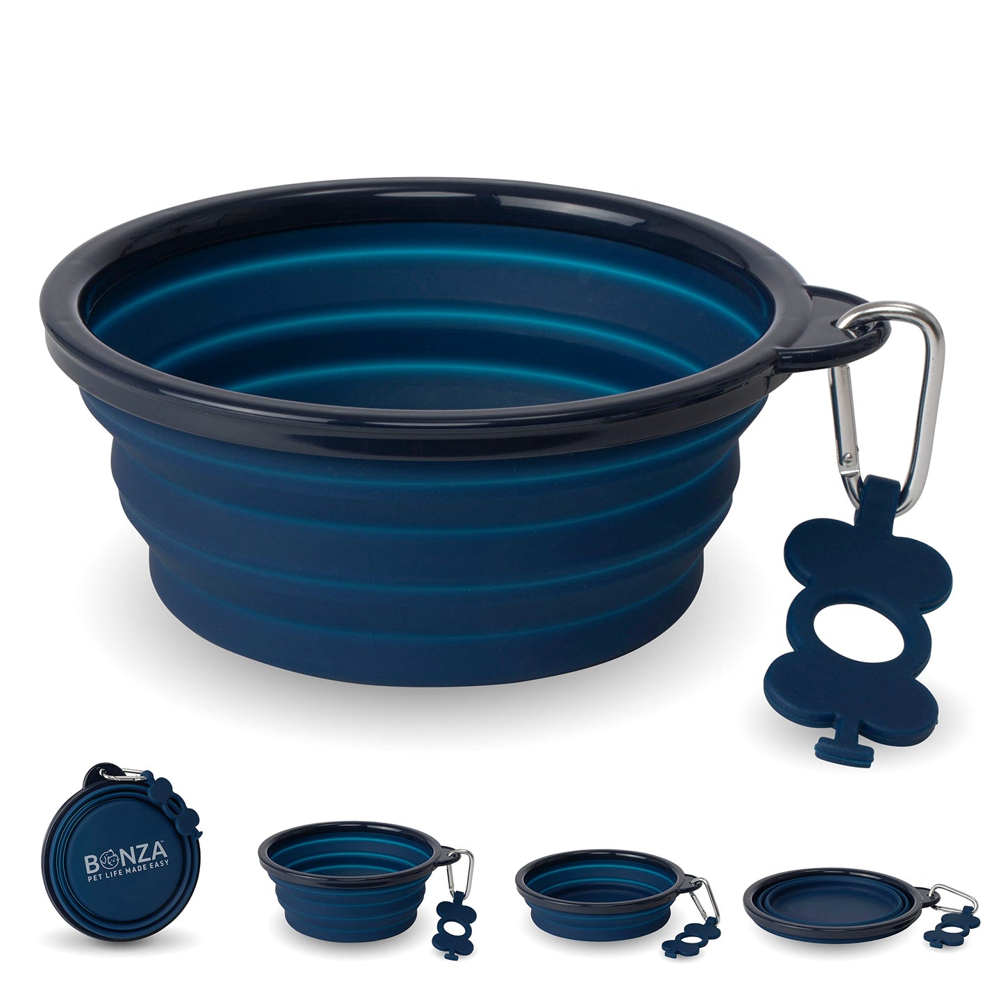 Bonza X-Large Collapsible Dog Bowl, 1500 ML Reinforced Rim, with Carabiner - Dog Travel Bowl - Portable, Collapsible - Hiking, Car, Traveling
