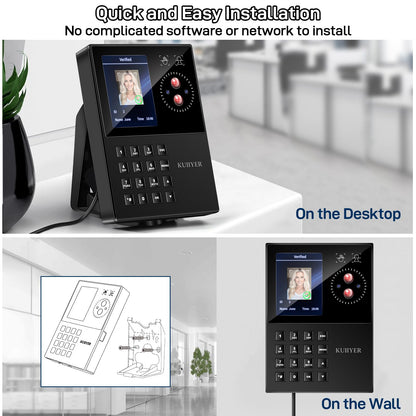 KUIIYER 3 in 1 Employees Time Clocks for Small Business (Face + Palm Print + Password) Employee Clock in & Out Machine Biometric Attendance Punch Clock Recorder Tracker (No Monthly Fee)